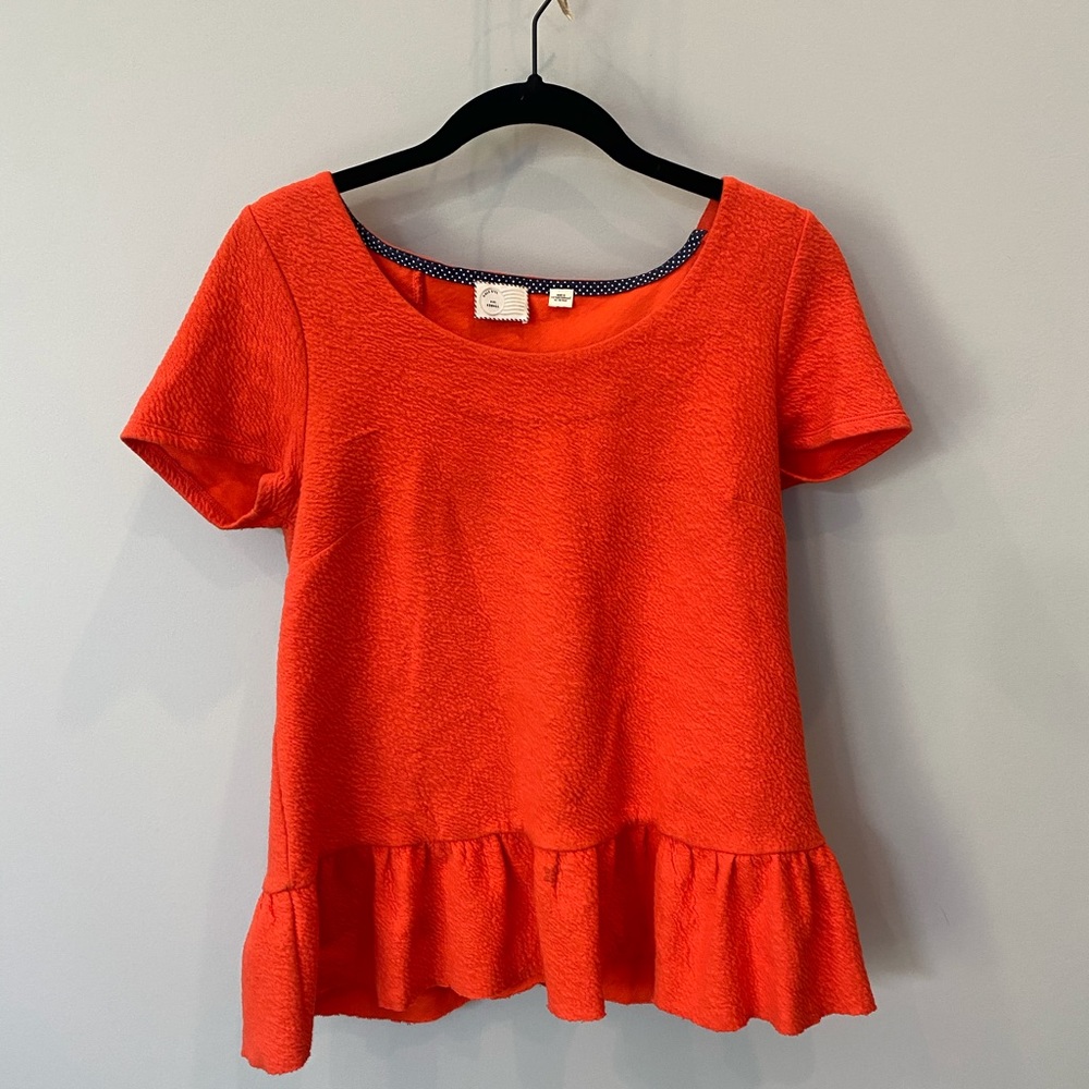 Orange Peplum Ruffle Shirt